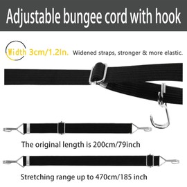 4Pcs Adjustable Bungee Cords with Hooks, 2m/6.6ft Long Bungee Straps Heavy Duty Elastic Rope Luggage Bungee Straps Anti-slip Elastic Straps for Bicycles Camping Tent Luggage Fixings