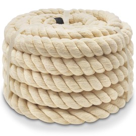 BONSINY Natural White Cotton Rope 1 Inch x 32 Feet Tug of War Rope- Thick Cotton Rope for Crafts Swing Pulling DIY Projects