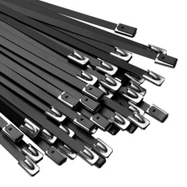OFFO Black Zip Ties Made of Metal 4.6 * 400mm Premium Heavy Duty Stainless Steel Wire Multifunctional Locking Exhaust Wrap Flexible Durable 60PCS