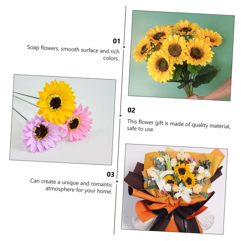 KOMBIUDA Sunflower Head Bouquet Box Pcs Soap Flowers Shower Decor