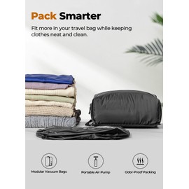 POIXM Vacuum Bags for Travel with Pump, Reusable Space Saver Bag, IP67 Waterproof Vacuum Packing Cubes for Travel Suitcases and Backpack (1PC + PUMP)