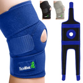 TechWare Pro Knee Brace Support - Relieves ACL, LCL, MCL, Meniscus Tear, Arthritis, Tendonitis Pain. Open Patella Dual Stabilizers Non Slip Comfort Neoprene. Blue XLarge