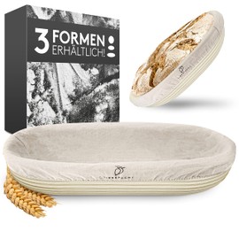 Liebspecht® High-Quality Oval Fermentation Basket (diameter 35 cm), Wicker Proofing Basket with Washable Linen Insert, Ideal for 1 kg of Dough, the Perfect Bread Baking Accessory, Natural Fermentation Basket, Bread Basket