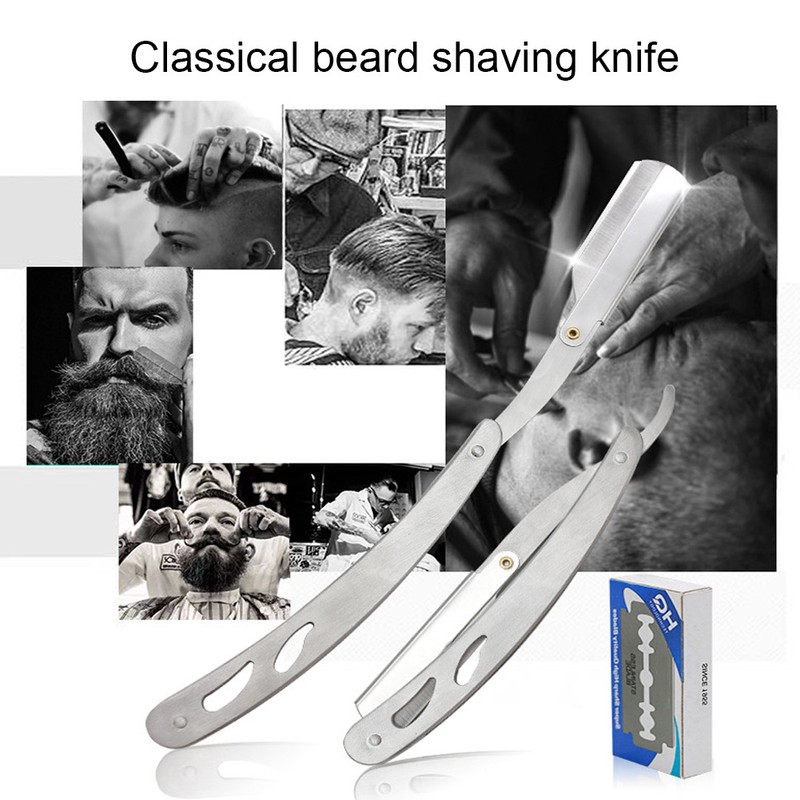 6pcs Beard Kit Shaving Knife Blade Beard Brush Scissors Storage