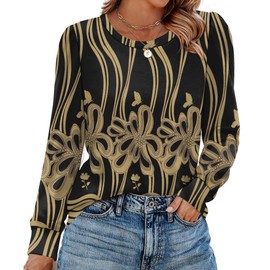 Alaroo Long Sleeve Shirts Tunic Tops Fall Fashion Outfits for Women Basic Crewneck Sweatshirts Boho Clothes 2025 Print 10 XL