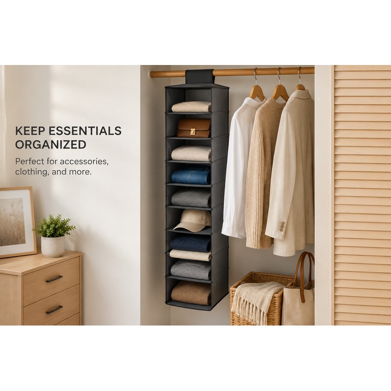 10-Layer Hanging Shoe Organizer for Closet Storage – Collapsible Polyester