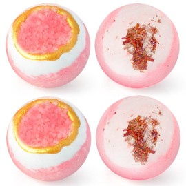 Dried Flower Bath Bombs Salt Balls Gift Set - Rose Extract Essential Oils, Moisturizing for Dry Skin, Nourishing Aroma Gift for Men & Women Comfort Skincare Foam Scented Cosmetic bridesmaid gifts couples gift Organic Cleanser - quantity: 4 bath bombs (2 