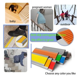 Suonady Stair Nosing Vinyl Stair Edge Protector,Stair Edging,Stair Nose Molding,Stair Edge Trim,Non-Slip Waterproof Outdoor Indoor Stair Edge Self Adhesive Rubber Strips 48IN Gray