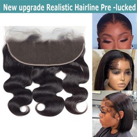 Nicewig Invisible SKINLIKE Lace 13x4 Lace Frontal Closure Body Wave Human Hair HD Lace Frontal Closure 22inch,New Upgrade Pre Plucked Natural Hairline with Baby Hair