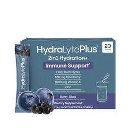 Hydralyte Electrolytes Plus Immunity, Elderberry - Low Sugar Rapid Rehydration Powder - Lightly Sparkling Electrolyte Powder Packets with 1,000mg Vitamin C and 300 mg Elderberry (8oz Serve, 20 Count)