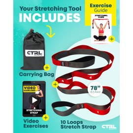 Stretching Strap with Loops - Non Elastic Stretch Band for Physical Therapy, Yoga Strap for Stretching Equipment, Stretch Bands for Exercise and Flexibility - Fascia, Hamstring and Leg Stretcher Belt