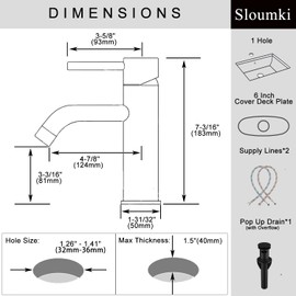 Bathroom Faucet Matte Black Modern Bathroom Sink Faucet with Single Handle Suitable for 1 or 3 Holes, Supply Deck Plate and Hose