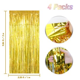 Black Backdrop Black Fringe Backdrop Tinsel Curtain Backdrop 4pcs 3.3 X 9.9 Ft Foil Fringe Curtains Gold Tinsel Black Backdrop Curtain Tinsel Photo Black and Gold Party Decorations Foil Curtain
