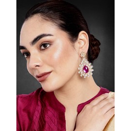 Aheli Gold Plated Rani Pink Kundan Dangle Drop Earrings Traditional Jewellery Gift for Women