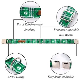 Lionet Paws St Patricks Day Dog Collar with Bowtie, Irish Green Shamrock Clover Dog Bowtie Collar with Metal Buckle for Dogs Girl Boy Gift, S, Neck 10-16 in