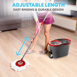 SIMPLI-MAGIC 79349 Spin Mop Cleaning System with 3 Microfiber Mop Heads, Red/GRAY,Red/Black