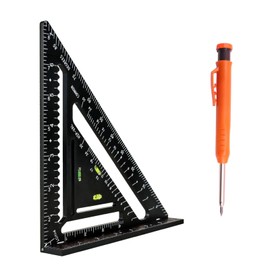 Foldable Carpenter Square 7 inch Angle T-Ruler Multi-Purpose Carpenter Tools, Rafter Square, Protractor, Ruler, Marking Gauge, Drill Gauge, Include Woodworking Pencil (Black-no jig)