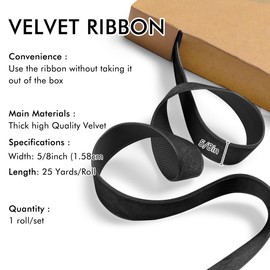 Black Velvet Ribbon 5/8'' 25 Yards for Christmas Tree, Gift Wrapping, Flower Bouquet, Wreath Decorations, Bow Making