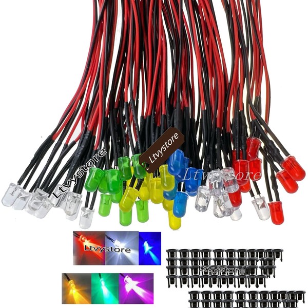 Ltvystore 60Pcs 5MM 9V 6Colors LED Pre Wired Prewired Lamp