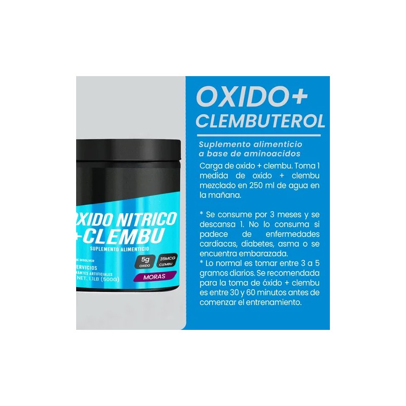 Oxido Nitrico + Clembuterol Pre Entreno En Polvo 500g