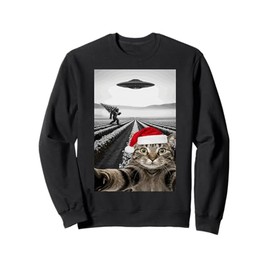 Christmas Cat Selfie Bigfoot UFO Santa Hat Funny Sweatshirt