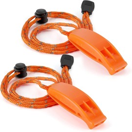 2 Pcs Emergency Whistle with Reflective Lanyard, Super Loud Orange Survival Whistles for Outdoor Safety, Hiking, Boating, Mountaineering and Signalling