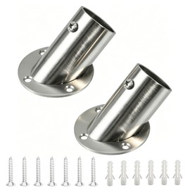 YiiSeeJo 2 PCS Stainless Steel Closet Rod Socket Brackets, 90 Degrees Angle Bevel Flange Seat, 5.7" Stable Wall Mount Support for Clothes Hanging Bars, Bathroom Towel Rods