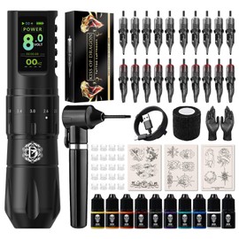 Tattoo Kit: Cordless Tattoo Gun with Adjustable Stroke, 38mm Grip Pen, 1600mAh Battery Tattoo Machine Practice Kit