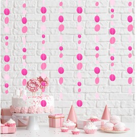 MIAHART 52 Feet Circle Dots Garland Lavender Paper Garland for Birthday Bridal Wedding Baby Shower Christmas Valentine Day Lilac Theme Party Decorations (Pink)