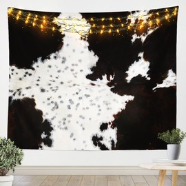 Manfei Abstract Cow Fur Tapestry, White Black Brown Cowhide Print Wall Hanging for Kids Boys Teens Room Decor, Animal Skin Print Wall Blanket Tapestries, Large 59.1 x 82.7 Inches
