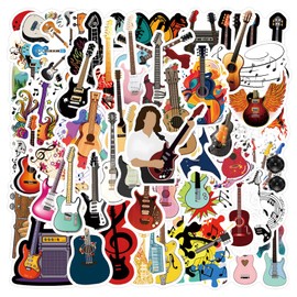 110Pcs Cute Guitar Music Stickers for Water Bottles Funny Laptop Luggage Computer Scrapbooking Kids Teens Girls Boys Adults Aesthetic Waterproof Sticker Small Vinyl Decals（Guitar）