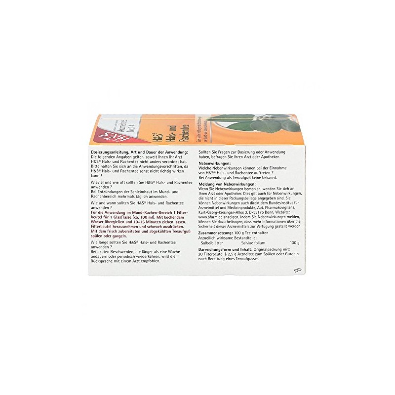 H&S Throat and Throat Tea Filter Bags 20 x 2.5