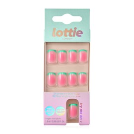Lottie London Stay Press'd Press on Nail Set in Watermelon, Pink & Green Tips, 30 False Nails