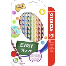 Ergonomic Colouring Pencil - STABILO EASYcolors - Left-Handed - Pack of 12 - Assorted Colours with Sharpener