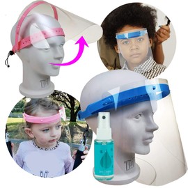 proSPORT 20 Pack Pink Childrens Face Shield for School Boys Girls Kids Flip Up Mask Clear Anti Splash Spray Protection Includes 3 Bottles Spray Cleaner