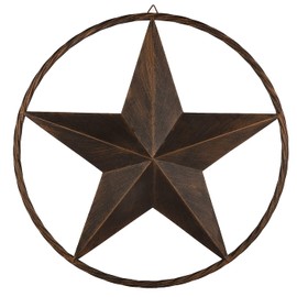 24" Large Metal Barn Star Circle Rustic Style Outdoor Decorative Vintage Texas Lone Star Dark Brown Western Home Decor