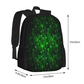 UIACOM Programmer Backpacks Green Matrix-Symbols Digital Binary Code on Dark School Bags Travel Backpacks Laptop School Bookbag 17 inch Large Daypack Rucksack for Women Men Teens Kids