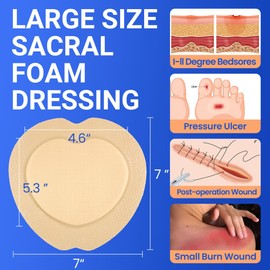 Large Waterproof Bandages 7X7 Silicone Foam Dressing for Sensitive Skin Wound Care, Adhesive Cohesive Pad with Border for First Aid, Post Surgical and Burn, Pressure, Scar Healing (5 Packs)