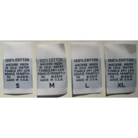 Sean Label 100 pcs WHITE WOVEN CLOTHING CARE LABEL, SIZE TAG, 100% COTTON - S, M, L, XL