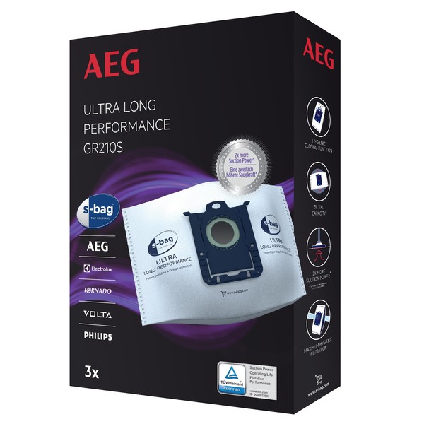 AEG GR210S s-bag Ultra Long Performance Staubsaugerbeutel (3 XXL Synthetik