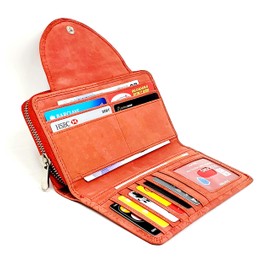 STARHIDE Womens RFID Blocking Embossed Floral Real Distressed Hunter Leather Purse 5570 (Red)