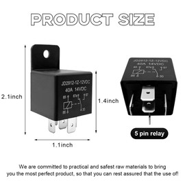 povtii 2 PCS Car Relay 40A, 5 Pin 12V Auto Switches and Starters, Spst Model JD2912-1Z-12VDC 40A 14VDC, Universal Multi Purpose Standard Relay Car Accessories for Motorcycle Boat