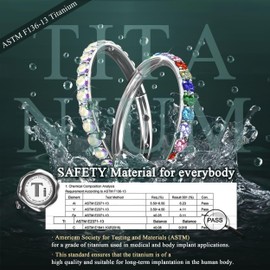 BodyBonita G23 Titanium Nose Rings Hoops - Rainbow CZ Nose Piercings 16G Septum Rings Cartilage Helix Rook Tragus Lobe Daith Earrings Hypoallergenic Body Jewelry for Women Men Silver 6mm