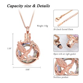 XSMZB Eagle Cremation Jewelry for Ashes Circle of Life Urn Necklace Keepsake Stainless Steel Crystal Memorial Pendant Human Pets Ash Holder Gift for Women Men (Rose Gold-Pink)