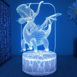 Dinosaur 3D Illusion Night Light,16 Colors Changing Touch Switch USB Table Lamp for Boys Room Decor Holiday Gifts or Home Decorations
