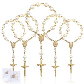 SWAWIS Pack of 30 Christening Rosary Rosary Guest Gift Christening Mini Finger Charm Rosary Beads Faux Pearls Guest Gifts Christening for Christening Communion Wedding Communion Party Favours, Silver
