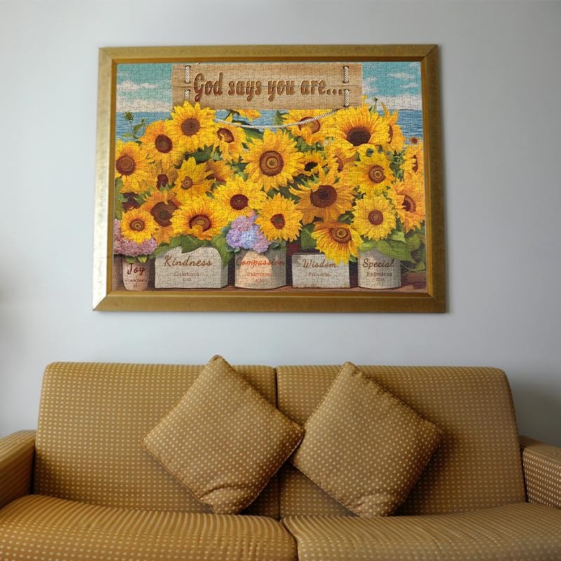 Sunflower Puzzles for Adults 1000 Pieces, Christian Religious Bible Floral
