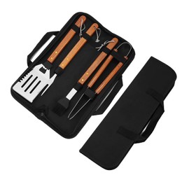 KEJJRIUTN Wooden BBQ Grilling Tools Set of 4, Stainless Steel BBQ Tools Grill Tools Set for Cooking, Backyard Barbecue & Outdoor Camping, Gift Ideas BBQ Accessories Gifts for Men Dad and Women