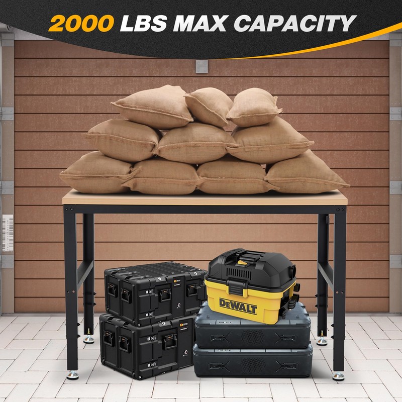 Antifir 48” Adjustable Workbench，Heavy Duty Wood Work Bench 2000 Lbs