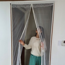 Striped Mosquito Net Screen Door for Entrance White